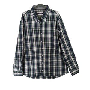 Nick Graham Shirt Men size 18.5 XXL Green Plaid Casual Button Down Preppy Career